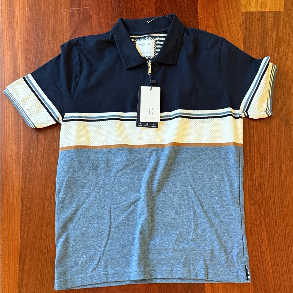 Boys Denim & Flower Navy, Cream, and Gray Polo